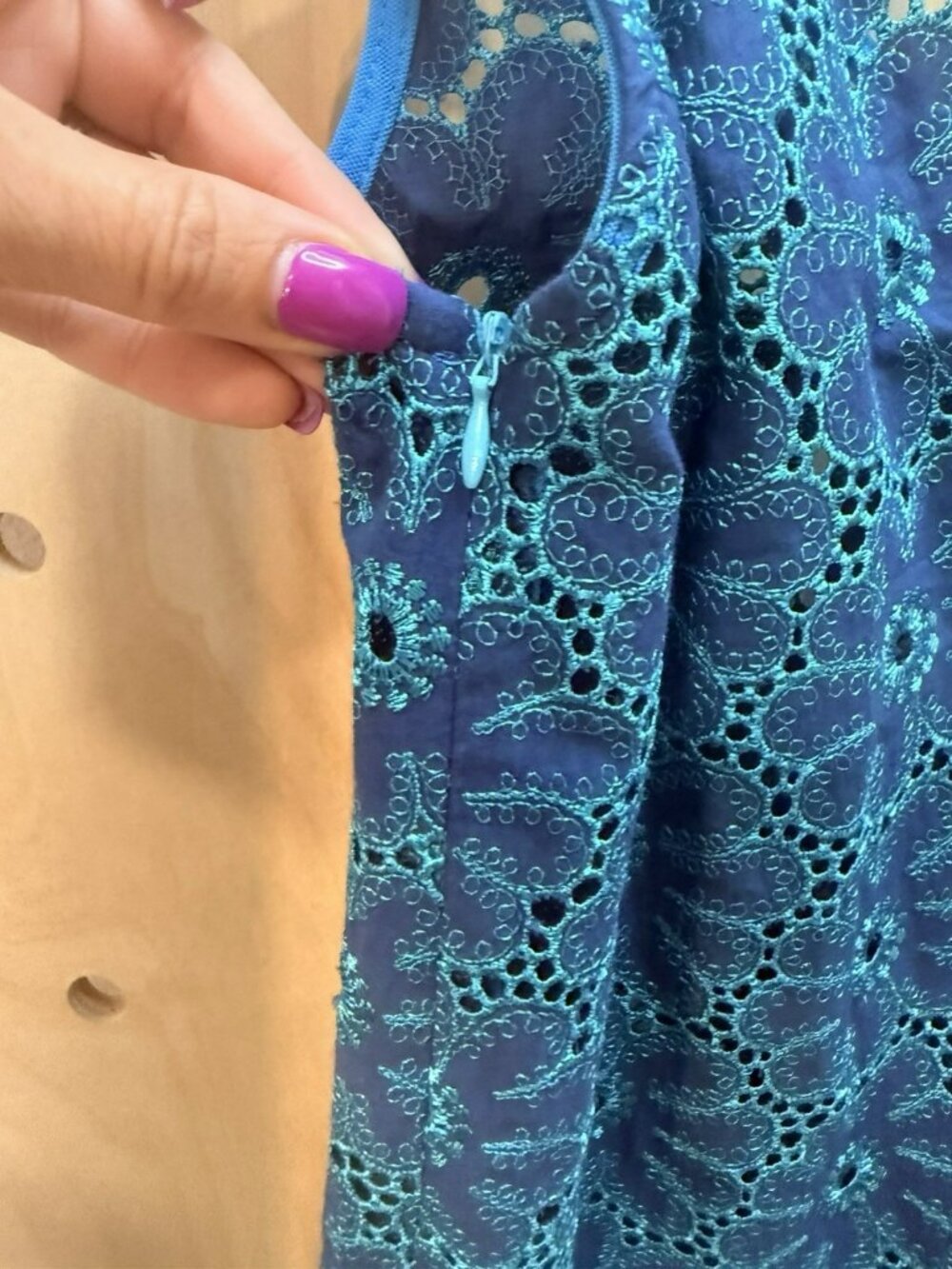 Save The Queen Italy Teal & Blue Eyelet Cotton Midi Dress Belted Boho Size M - Picture 14 of 16